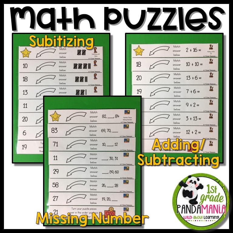 Math Picture Puzzles Freebie Included 1st Grade Pandamania
