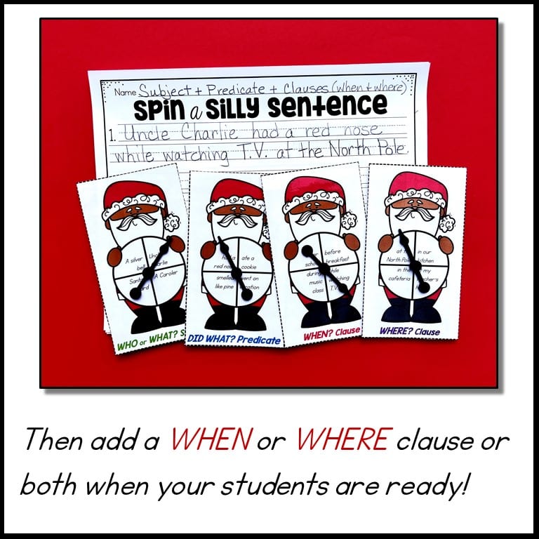 Beginning writers LOVE writing these simple sentences for first graders and their giggles are priceless when using their holiday spinners!