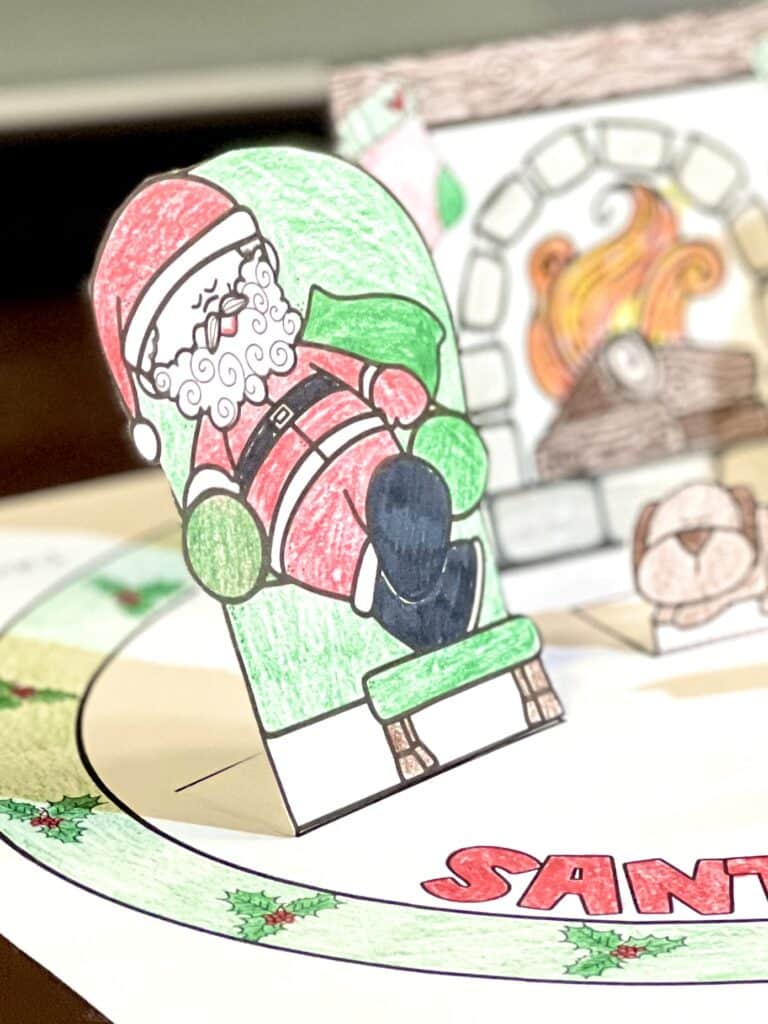 Students can enjoy Santa's 3-D Living Room as decoration on their desks for as long as (you) want and then take them home before break. It's a favorite because the items in Santa's Living Room stand up with simple folded tabs. See below: