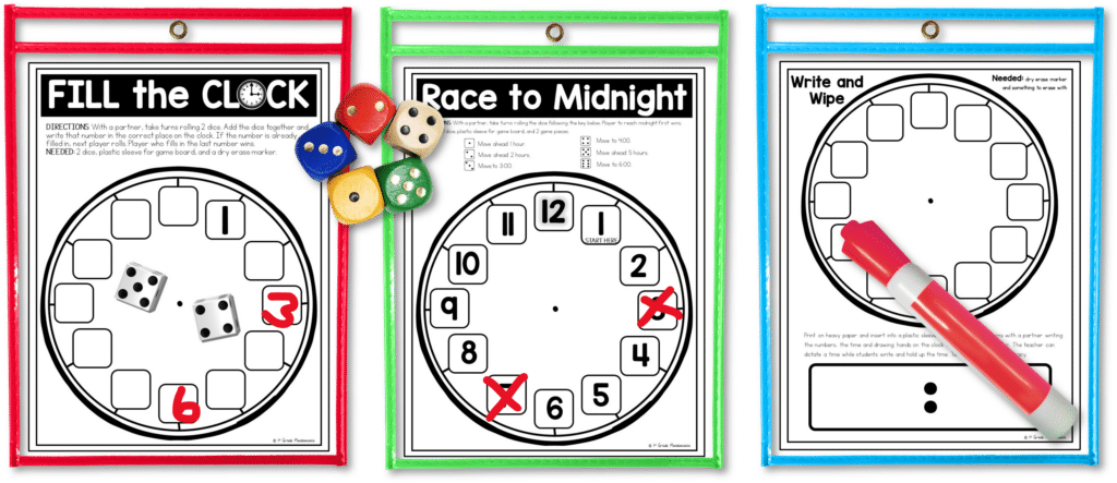 Reinforce telling time to the hour and the half hour skills for kindergarten, 1st and 2nd grade students with these great centers and games!