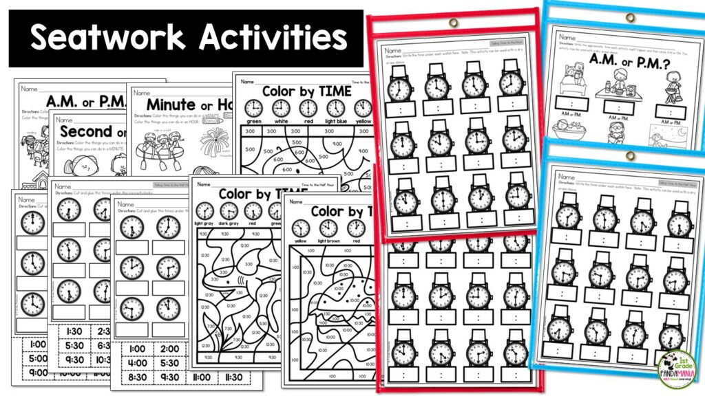 Reinforce telling time to the hour and the half hour skills for kindergarten, 1st and 2nd grade students with these great hands-on activities and worksheets!