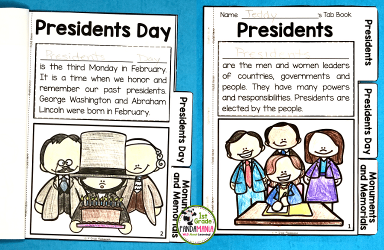 Learn about the Presidents this February with this President’s Day Tab Book! Students will fill in the blank and then read about each tab and color in the pictures. See this booklet from my 59-page Presidents Day FUN Pack and grab a FREEBIE booklet here at 1stgradepandamania.com
