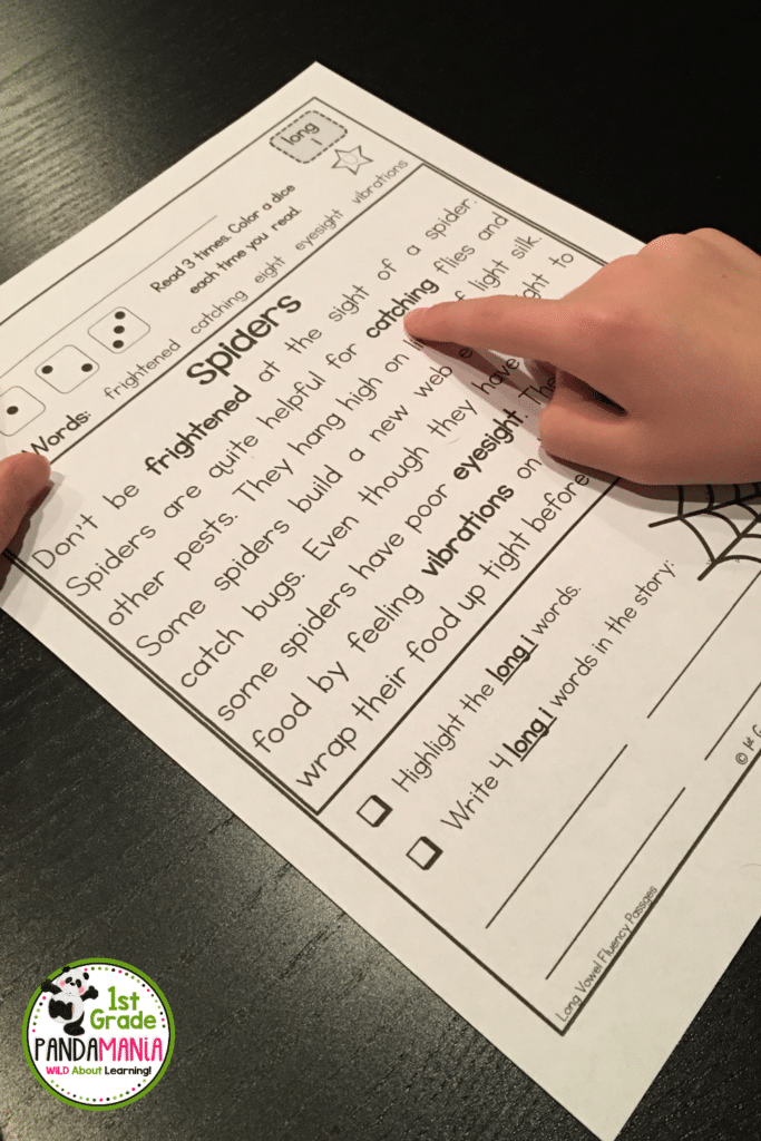 Reading passages that encourage repeated reads are perfect for fluency building and these sheets have students color in a dice after each read (up to 3 times)! Find these out here at 1stgradepandamania.com