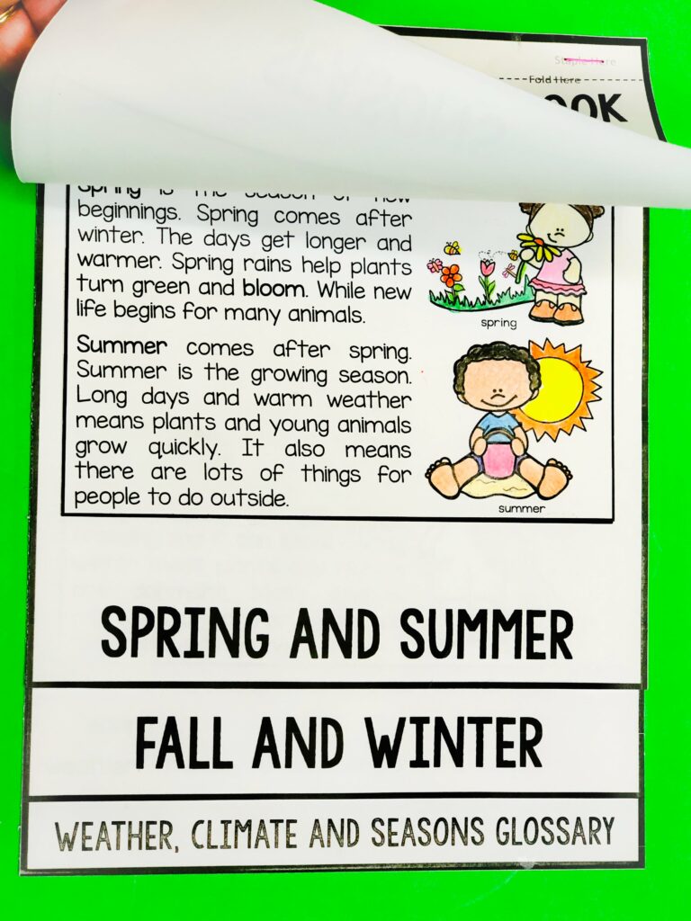 Students will learn about simple weather, climate and seasons, and other science concepts including temperature, thermometers, spring, summer, fall, winter, water cycle, evaporation, vapor, weather tools, rain gauge, wind vane, forecast, and so much more! 