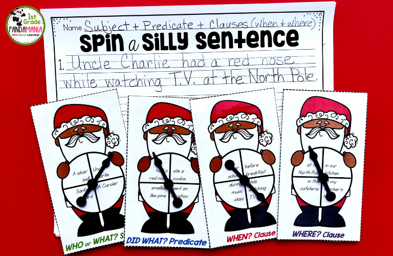 Beginning writers LOVE writing these simple sentences for first graders and their giggles are priceless when using their holiday spinners!