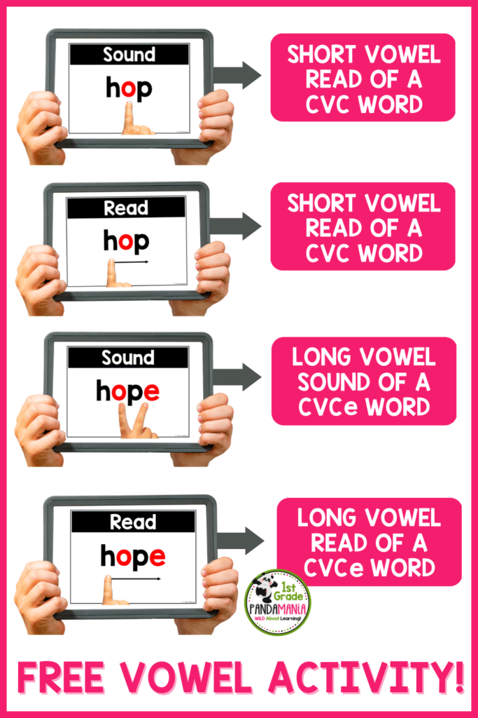 These long and short vowel sounds exercises solidify fluency with vowel discrimination and decoding of CVC and CVCe words! Try one for FREE.