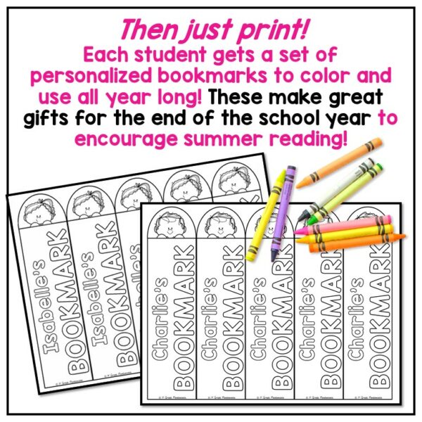 Personalized Bookmarks (Fillable PDF) Ready to Color 2
