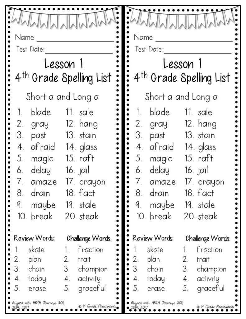 4th Grade Spelling Lists (Weekly) Aligned W HMH Journeys | 1st Grade ...
