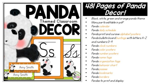 Classroom Decor: Panda Themed (with Editable Labels and Name Tags) 2