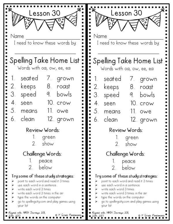 Journeys 2nd Grade Spelling Lists (Weekly) aligned with HMH Journeys 2