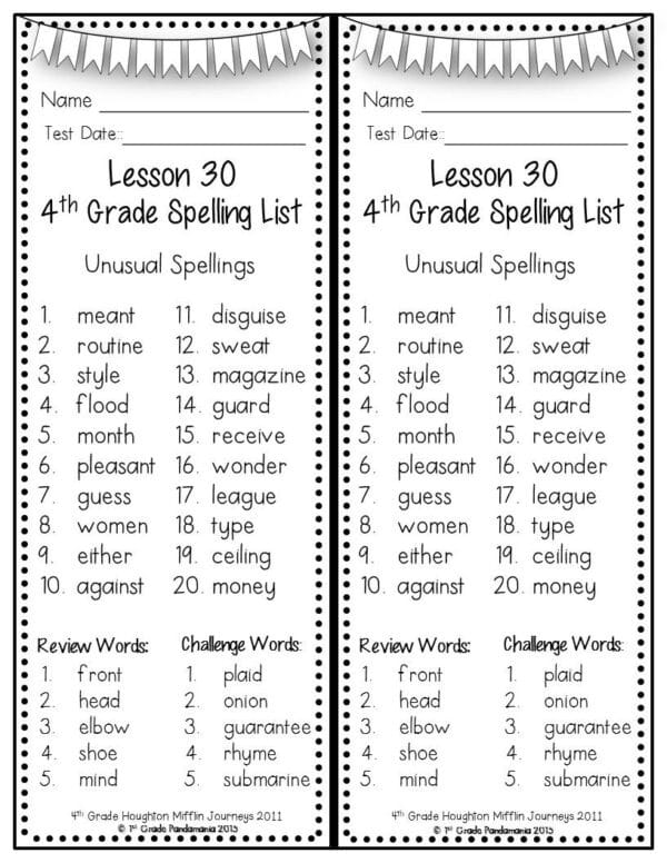 4th Grade Spelling Lists (Weekly) aligned w HMH Journeys 4