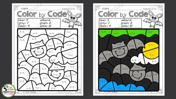 Practice numbers, shapes, addition and subtraction math skills with these fun and engaging color by code Halloween themed activities! Answer keys provided. 10 Activity sheets and 10 Answer Key sheets included.