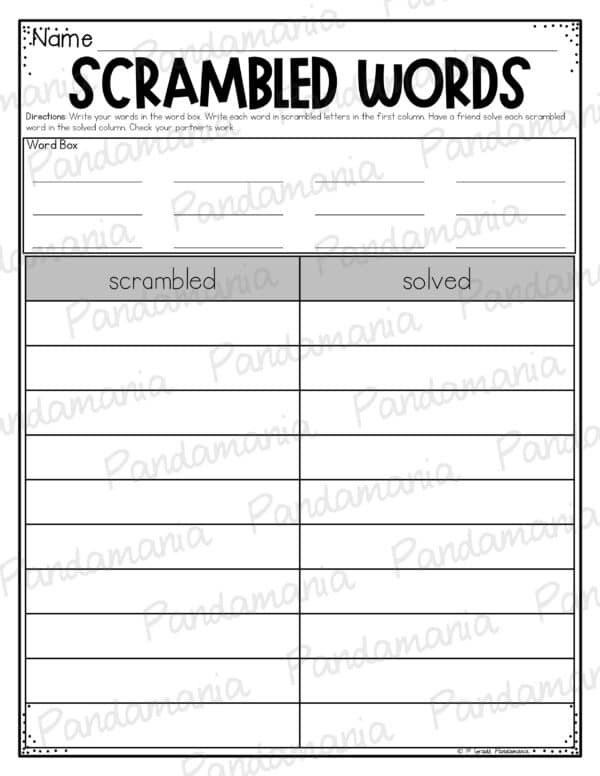 Use these Spelling Activities for Any List of 10 spelling, sight words, or vocabulary Words. Students just enter 10 words!