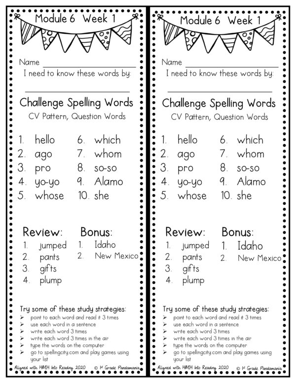 Challenge Spelling Lists HMH Into Reading 1st Grade