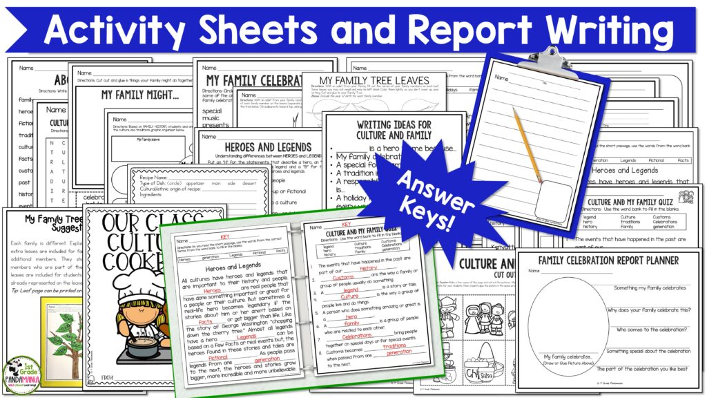 This comprehensive packet is aligned with the national social studies standards. It includes the topics of customs, traditions, family, culture, celebrations, heroes, and legends. The packet is organized in a low prep and easy to use printable format.