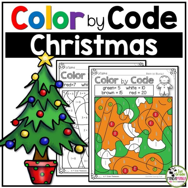 Practice numbers, shapes, basic money, addition and subtraction math skills with these fun and engaging color by code Christmas Color by Number activities.