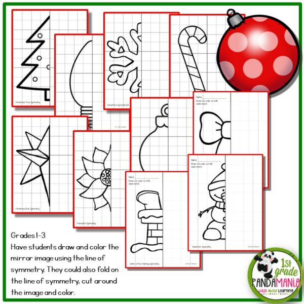 This math symmetry activity is perfect for grades 1-3 and a great addition to any math center or holiday art activity.