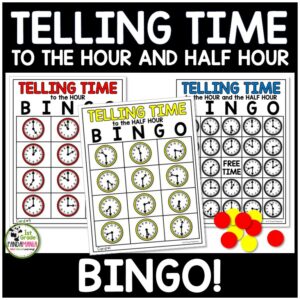 Reinforce telling time to the hour and the half hour skills for kindergarten, 1st and 2nd grade students with these great BINGO games.