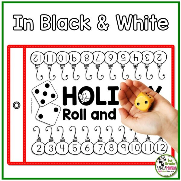 It's a Roll and Cover Christmas Math Game for addition practice, perfect for K-2. A color and black and white copy is included plus directions to play.