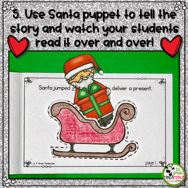 Use the Santa Puppet to help tell the cute story about Santa Claus delivering a present. Teach positional / directional words and following directions.