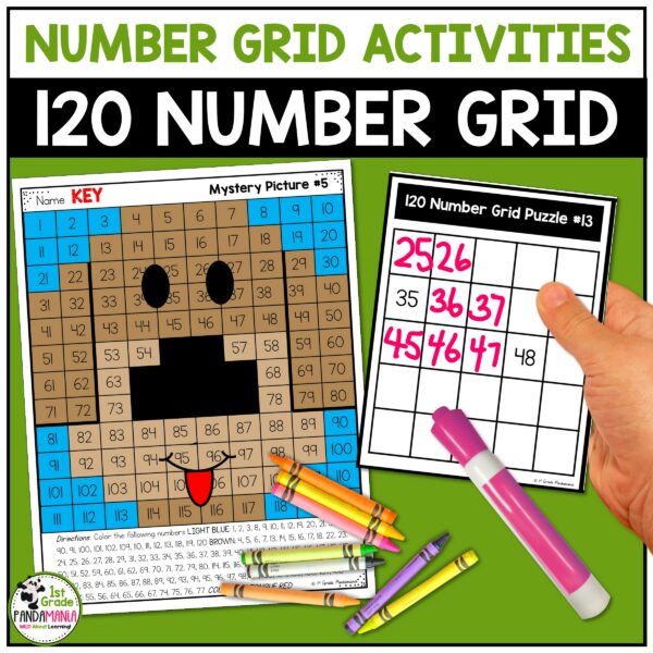 120 charts and number grid puzzles, activities, and games build student skills in number sense, number sequencing, counting, missing numbers, next number, counting back, counting forward, and recognizing numerals from 1 to 120