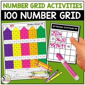 100 chart numbers and number grid puzzles, activities, and games build student skills in number sense, number sequencing, counting, missing numbers, next number, counting back, counting forward, and recognizing numerals from 1 to 100