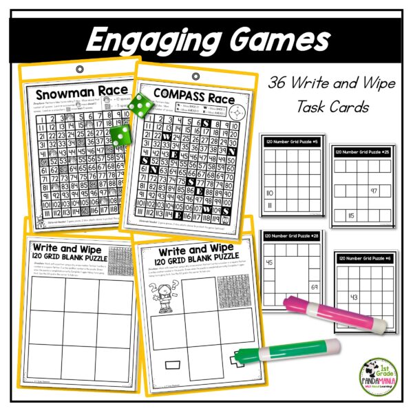 120 charts and number grid puzzles, activities, and games build student skills in number sense, number sequencing, counting, missing numbers, next number, counting back, counting forward, and recognizing numerals from 1 to 120