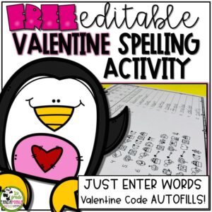 Valentine Spelling Activity for Any List of Words Solve The Code FREE