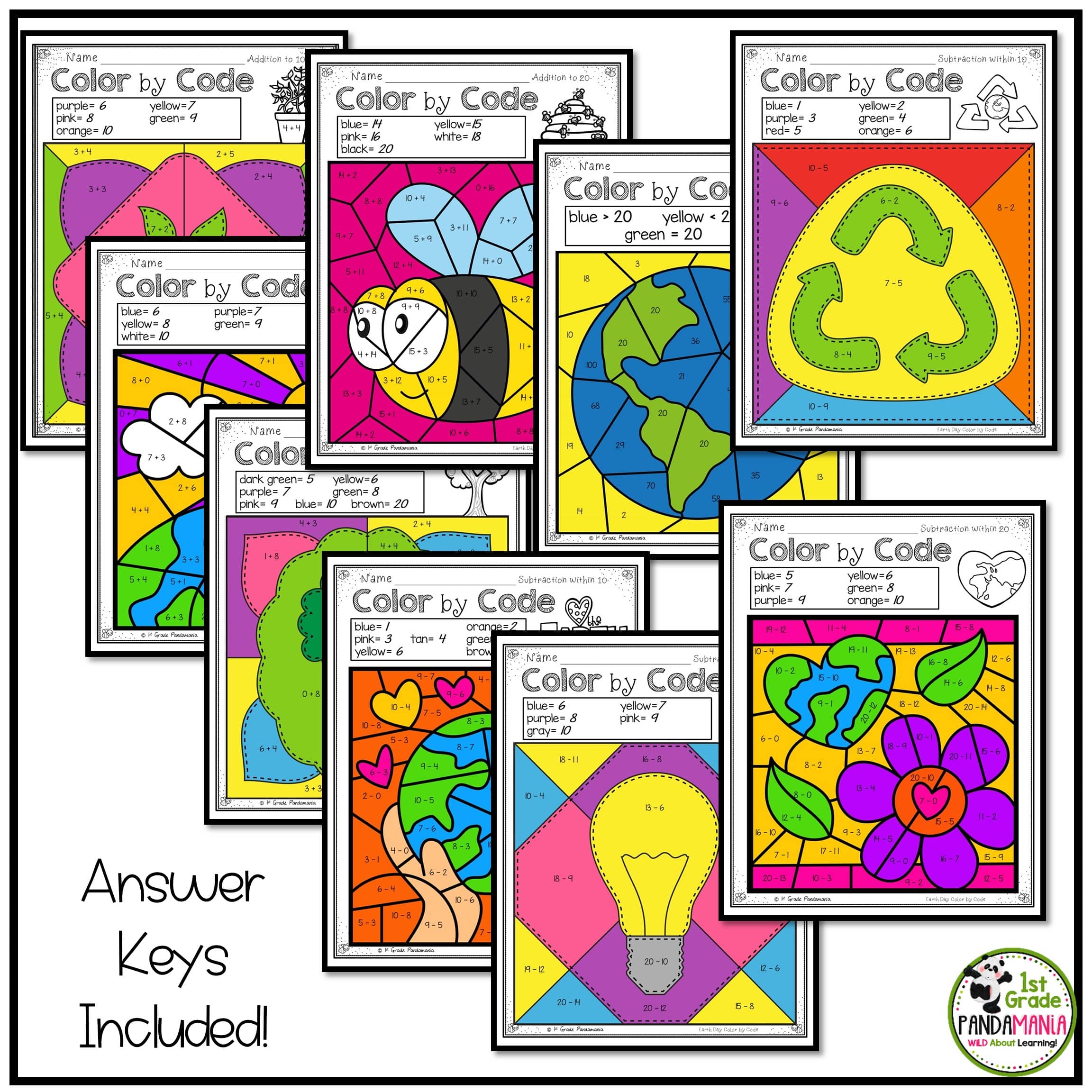 Earth Day Activities Coloring Activities Color By Number Basic Math Skills 3 Earth Day Activities Coloring Activities Color By Number Basic Math Skills - Image 3