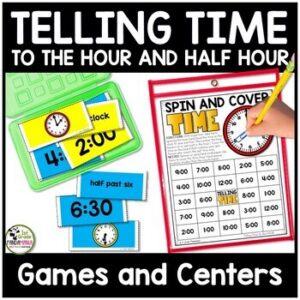 Telling Time with Time to the Hour and Half Hour Games and Centers