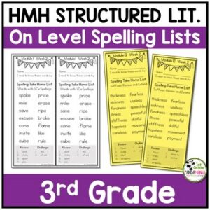 3rd Grade Spelling Lists aligned with HMH Into Reading Structured Lit On Level
