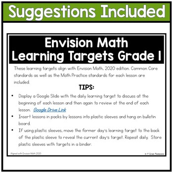 Envision Math Learning Targets 1st Grade 4 Envision Math Learning Targets 1st Grade 3