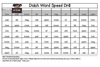 Sight Words Speed Drills for Fluency 2 Sight Words Speed Drills for Fluency 1