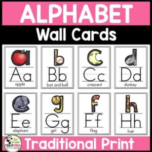 Alphabet Wall Cards and Literacy Centers Cards (Print/Traditional Manuscript)