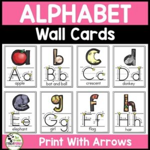 Alphabet Wall Cards & Center Cards (Traditional Print with Instructional Arrows)