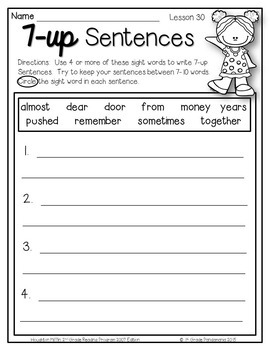 Journeys 2nd Grade 7-up Sentence Writing with Sight Words aligned with HMH 4 Journeys 2nd Grade 7-up Sentence Writing with Sight Words aligned with HMH 3