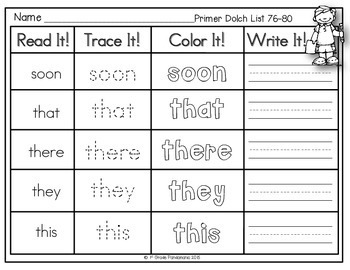 Sight Words Read, Trace, Color, Write Literacy Centers 3 Color