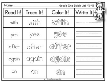 Sight Words Read, Trace, Color, Write Literacy Centers 4 Write Literacy Centers