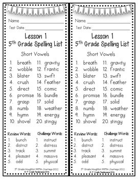 5th Grade Spelling Lists (Weekly) aligned w HMH Journeys 2 5th Grade Spelling Lists (Weekly) aligned w HMH Journeys 1