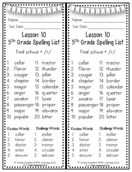 5th Grade Spelling Lists (Weekly) aligned w HMH Journeys 3 5th Grade Spelling Lists (Weekly) aligned w HMH Journeys 2