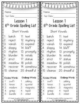 6th Grade Spelling Lists (Weekly) aligned with HMH Journeys 2 6th Grade Spelling Lists (Weekly) aligned with HMH Journeys 1