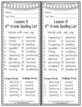 6th Grade Spelling Lists (Weekly) aligned with HMH Journeys 3 6th Grade Spelling Lists (Weekly) aligned with HMH Journeys 2