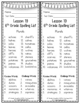6th Grade Spelling Lists (Weekly) aligned with HMH Journeys 4 6th Grade Spelling Lists (Weekly) aligned with HMH Journeys 3