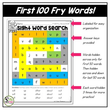 Fry Sight Words Word Searches for First 100 Fry Words 4 Fry Sight Words Word Searches for First 100 Fry Words 3
