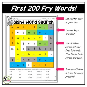 Fry Sight Words Word Searches for First 200 Fry Words 4 Fry Sight Words Word Searches for First 200 Fry Words 3