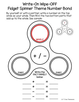 Fidget Spinner Theme Fact Family Number Bond Write-On, Wipe-Off Sheet FREE 3 Fidget Spinner Theme Fact Family Number Bond Write-On