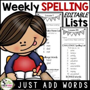 Spelling Lists Editable for Any Series Just Add Words