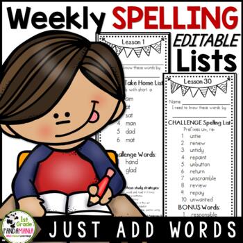 Spelling Lists Editable for Any Series Just Add Words 1 Spelling Lists Editable for Any Series Just Add Words