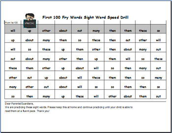 Fry Sight Words Fluency Speed Drills for First 200 Fry Words 2 Fry Sight Words Fluency Speed Drills for First 200 Fry Words 1
