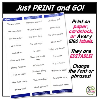 Fry Sight Word Phrases for First 200 Fry Words (Editable and Label Ready) 3 Fry Sight Word Phrases for First 200 Fry Words (Editable and Label Ready) 2
